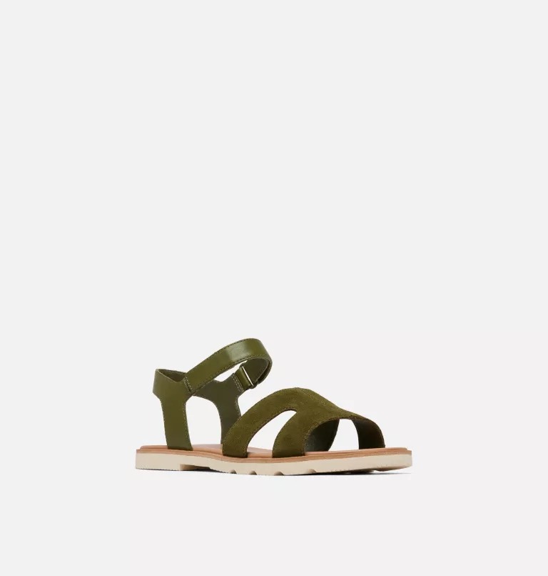 Sandały Płaskie Damskie Sorel Ella Iii Ankle Strap Zielone | Polska-5096VNMTD