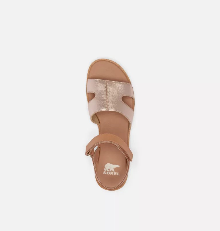 Sandały Płaskie Damskie Sorel Ella Iii Ankle Strap Beżowe | Polska-1675ICPFS